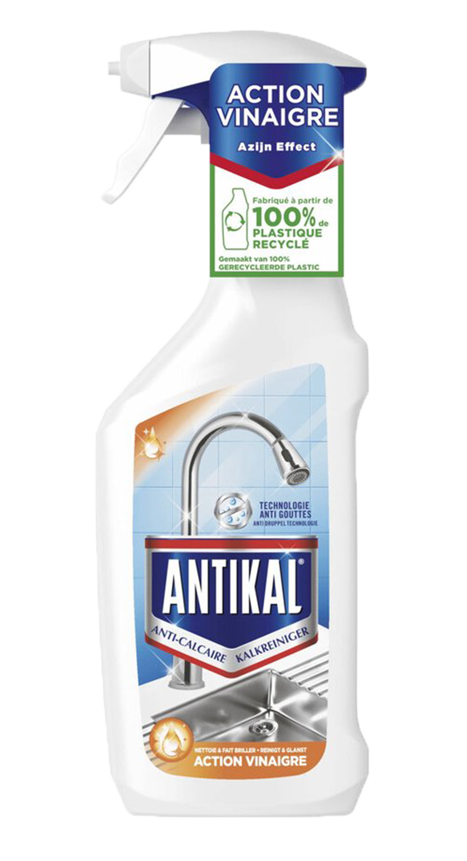 Antikal Kalk Reiniger Azijn Spray 500ml - Effectieve reiniger met azijn voor een glanzend oppervlak - Handige 500ml spuitfles