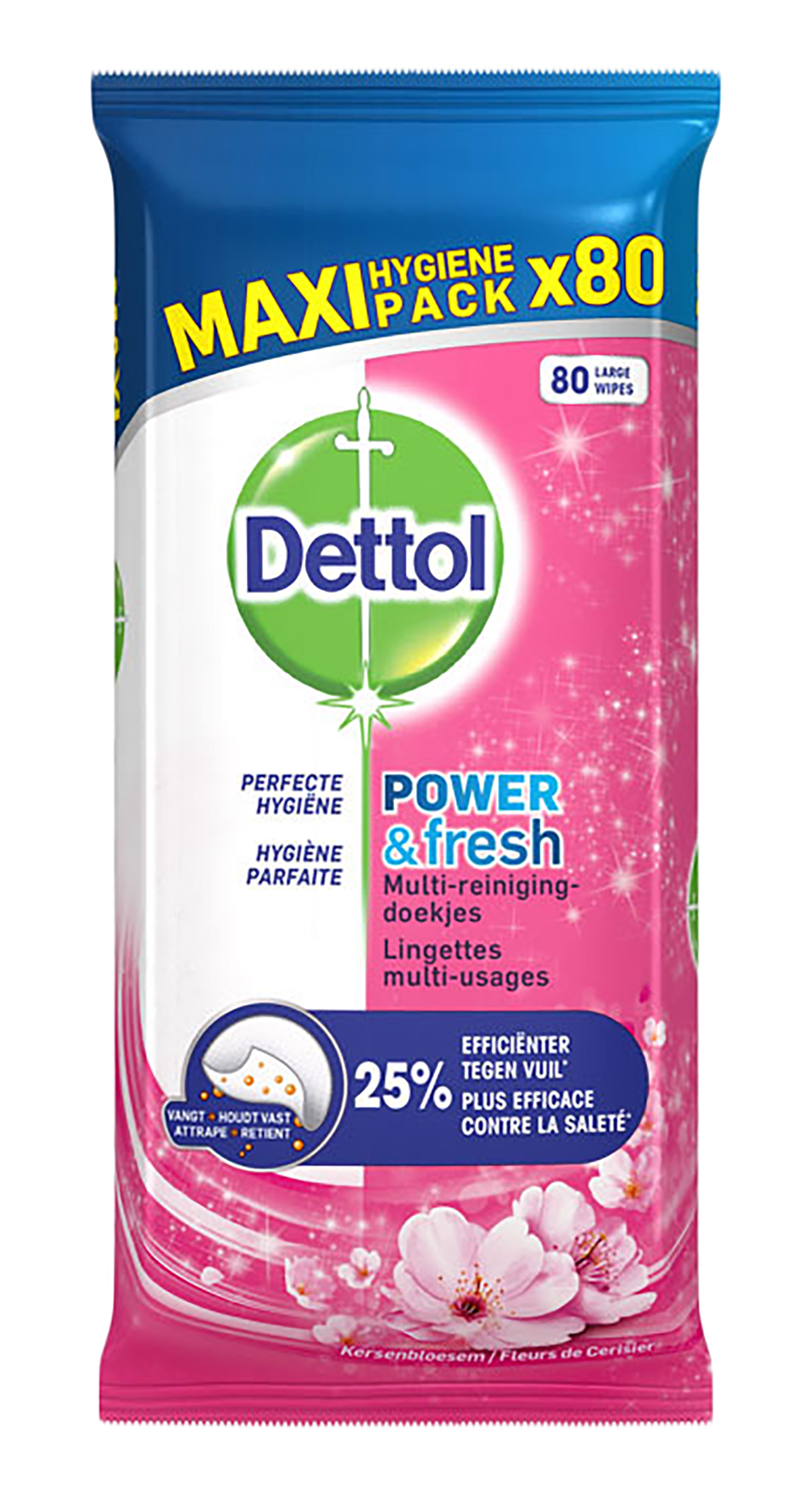 Dettol Multi Reiniging Doekjes Kersenbloesem 80 stuks - Effectieve reiniging met een heerlijke kersenbloesemgeur - Verpakking van 80 stuks