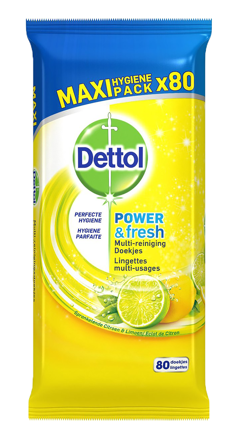 Dettol Multi Reiniging Doekjes Sprankelende Citroen 80 stuks - Frisse reiniging met een sprankelende citroengeur - Verpakking van 80 stuks
