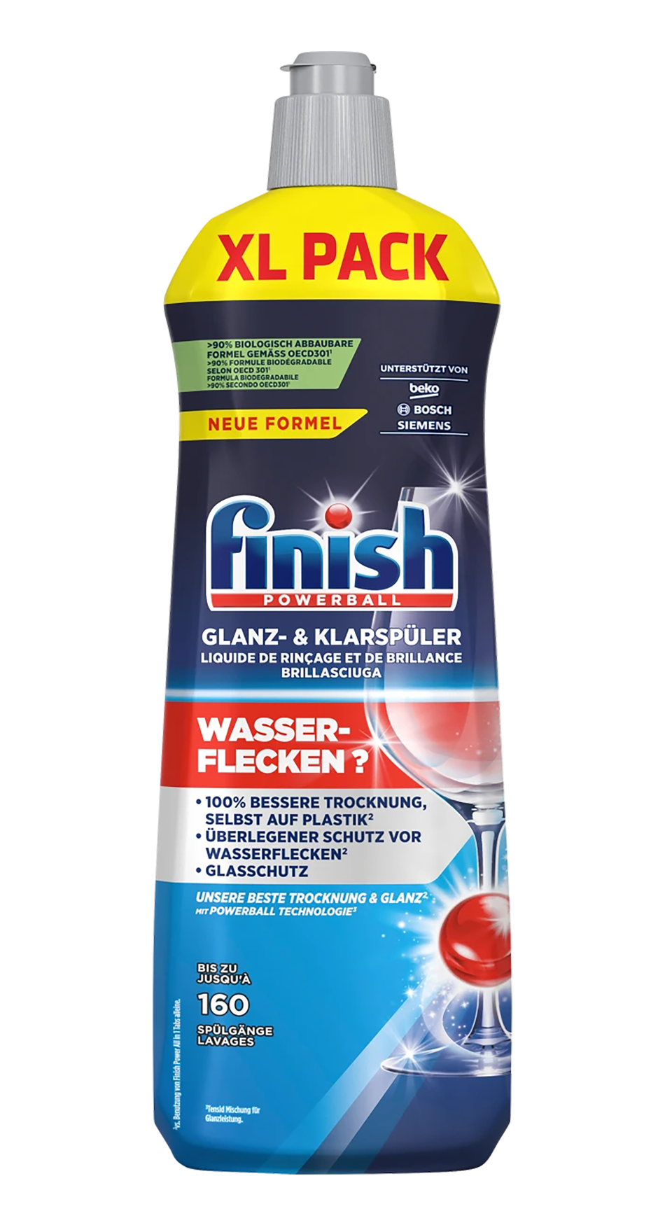 Finish Glansspoelmiddel Powerball 800ml - Voor een glanzend en streepvrij resultaat bij het afwassen - Handige verpakking van 800ml