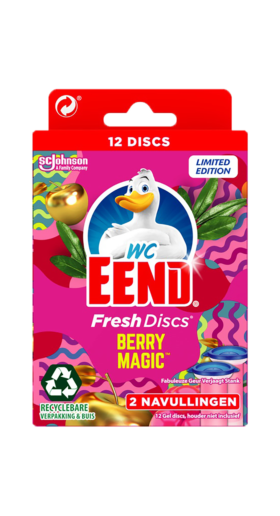 WC Eend Fresh Discs Berry Magic 2x36 Navulling - Frisse bessengeur voor een langdurige frisheid - Twee navullingen van 36ml elk