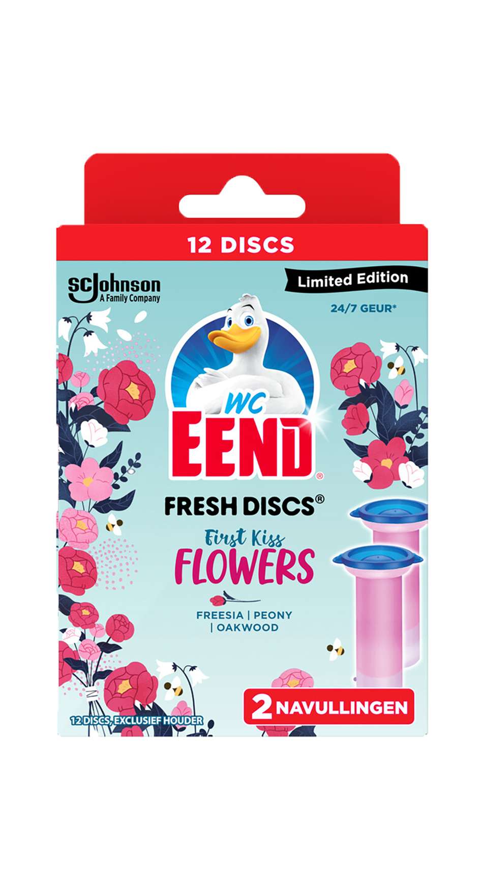 WC Eend Fresh Discs First Flower Kiss 2x36ml Navulling - Verfrissende geur voor een langdurige frisheid - Twee navullingen van 36ml elk