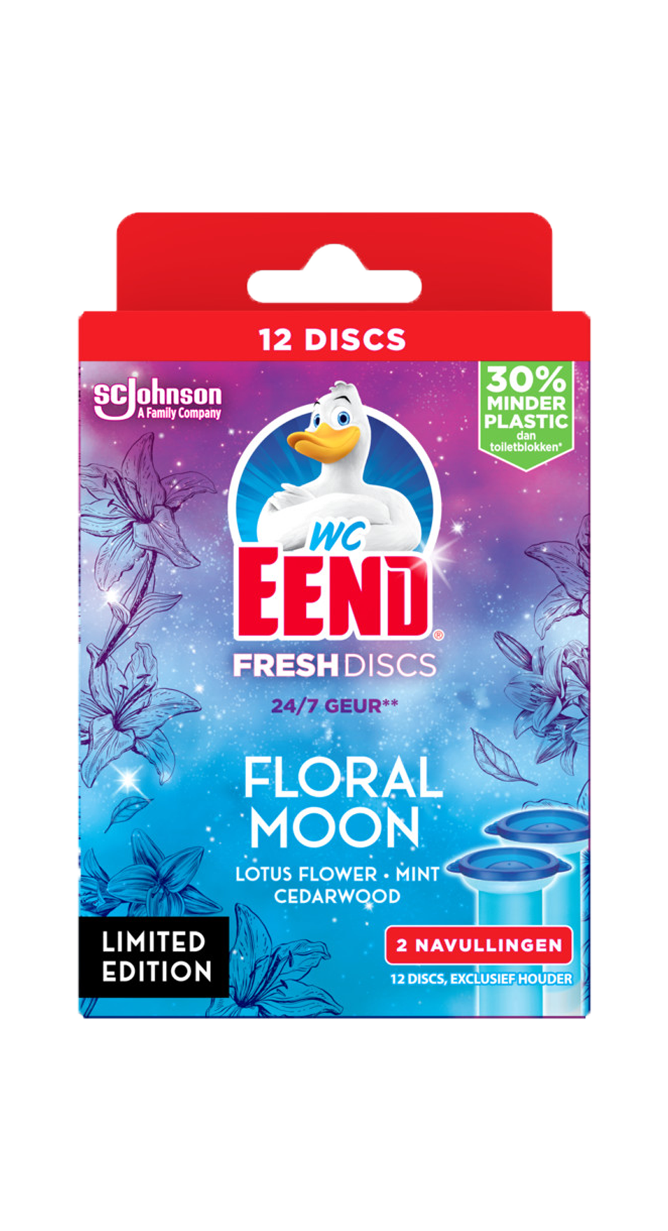 WC Eend Fresh Discs Floral Moon 2x36 Navulling - Bloemige geur voor langdurige frisheid - Twee navullingen van 36 ml elk