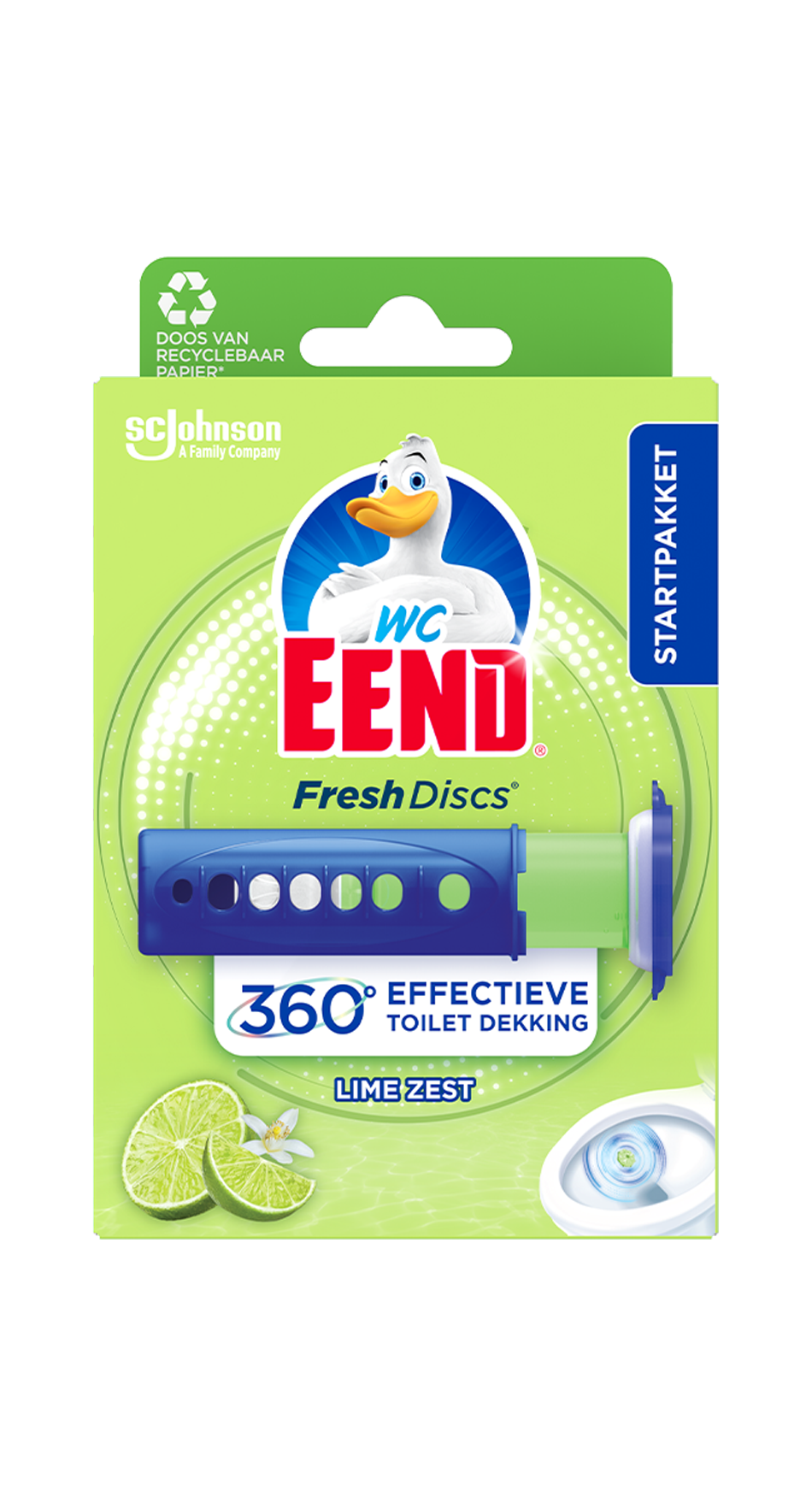 WC Eend Fresh Discs Houder Lime 36ml - Houder voor de navulling met frisse limoengeur - Inclusief één navulling van 36 ml