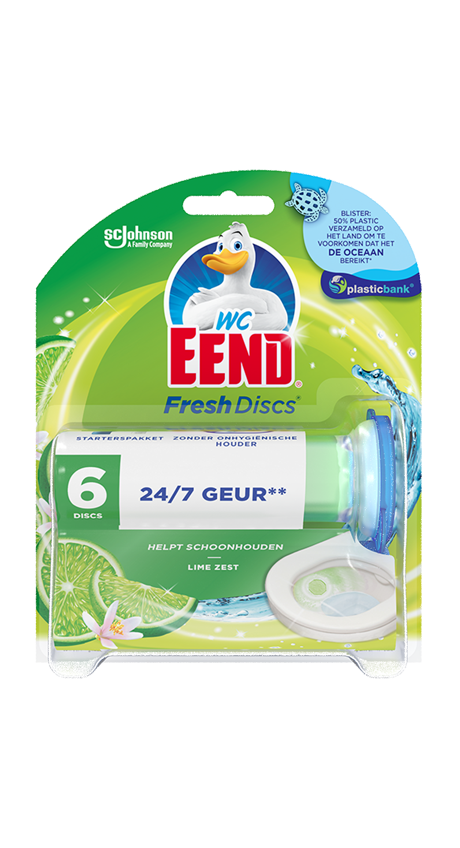 WC Eend Fresh Discs Houder Lime 36ml - Houder voor de navulling met frisse limoengeur - Inclusief één navulling van 36 ml