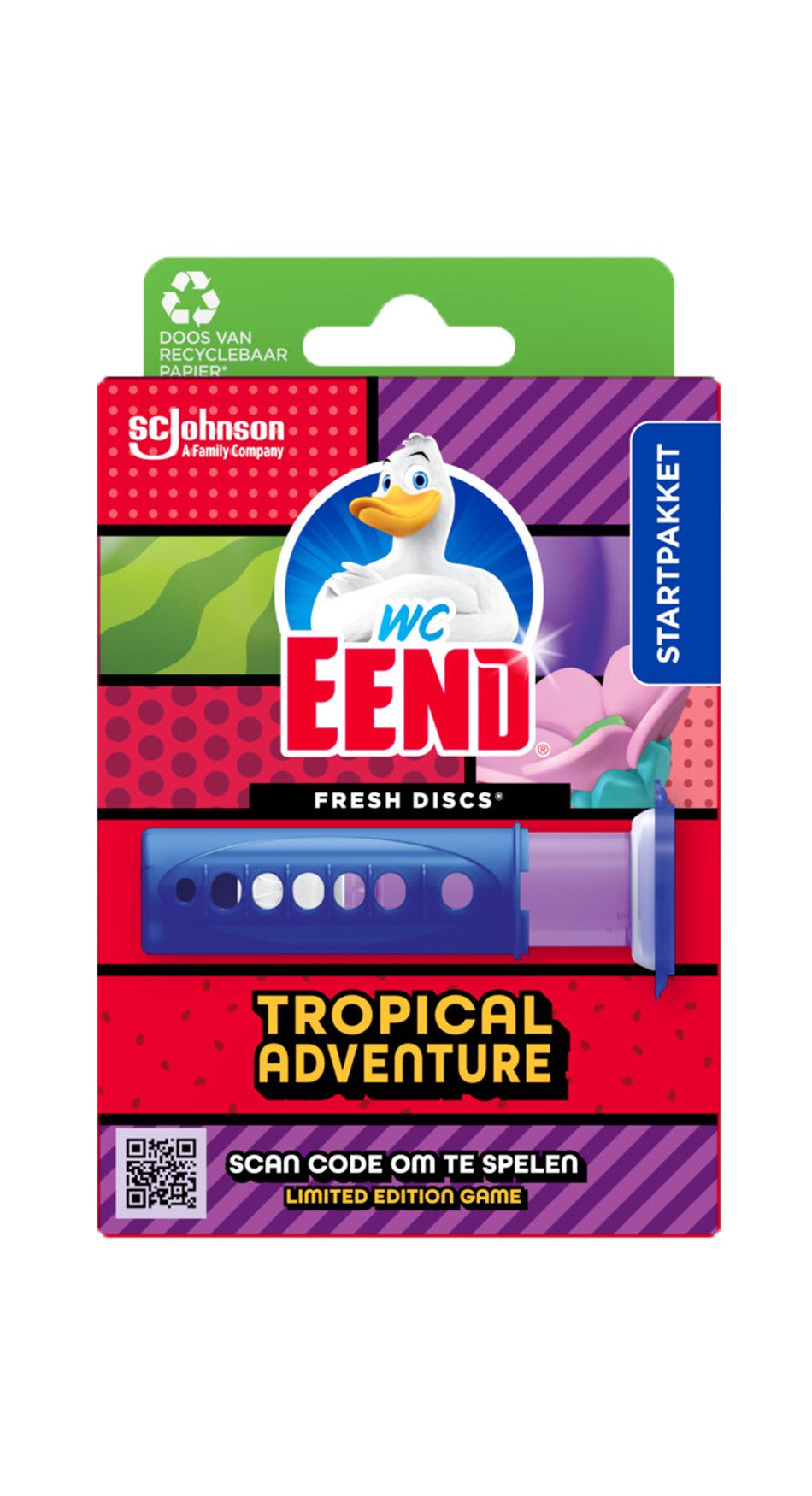 WC Eend Fresh Discs Houder Tropical Adventure 36ml - Houder voor de navulling met een tropisch avontuurlijke geur - Inclusief één navulling van 36 ml