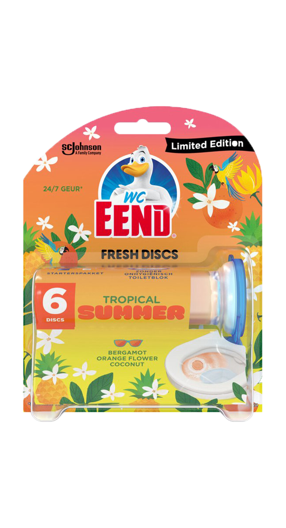 WC Eend Fresh Discs Houder Tropical Summer 36ml - Houder voor de navulling met een exotische zomergeur - Inclusief één navulling van 36 m