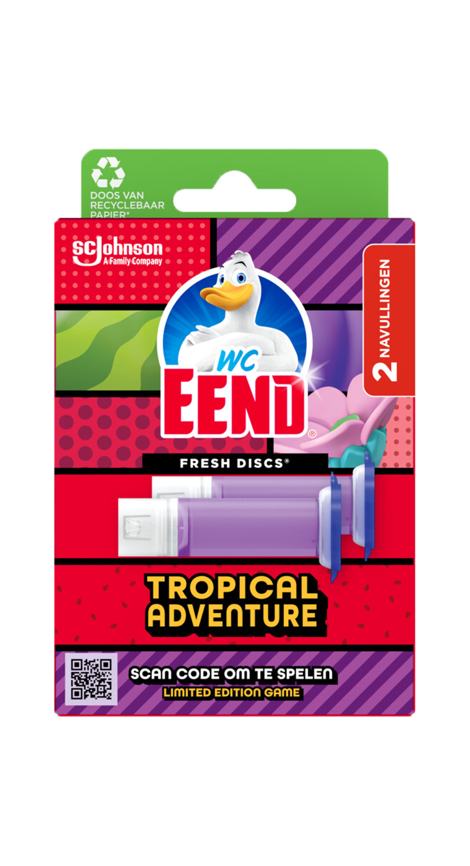 WC Eend Fresh Discs Tropical Adventure 2x36 Navulling - Exotische geur voor langdurige frisheid - Twee navullingen van 36 ml elk