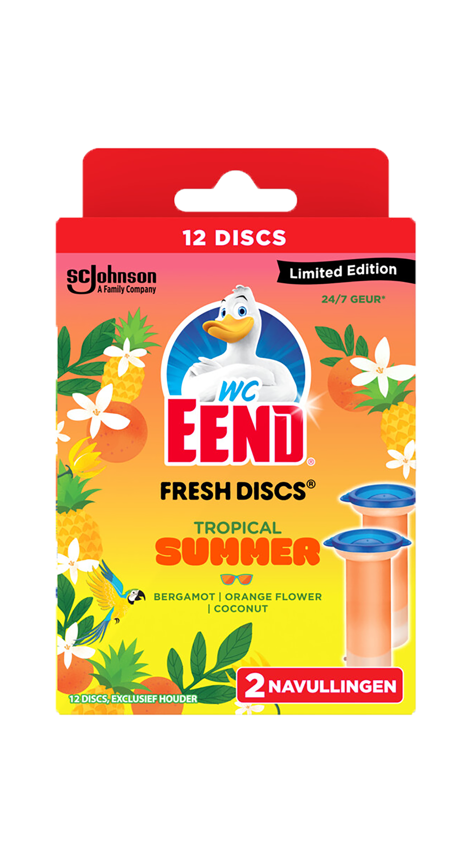 WC Eend Fresh Discs Tropical Summer 2x36ml Navulling - Exotische zomergeur voor langdurige frisheid - Twee navullingen van 36 ml elk