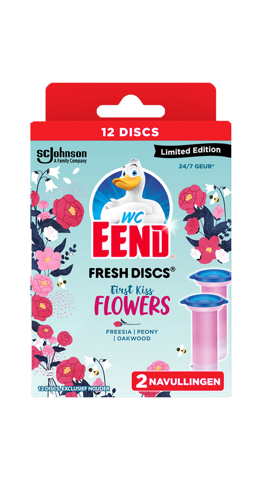 WC Eend Fresh Discs First Flower Kiss 2x36ml Navulling - Verfrissende geur voor een langdurige frisheid - Twee navullingen van 36ml elk